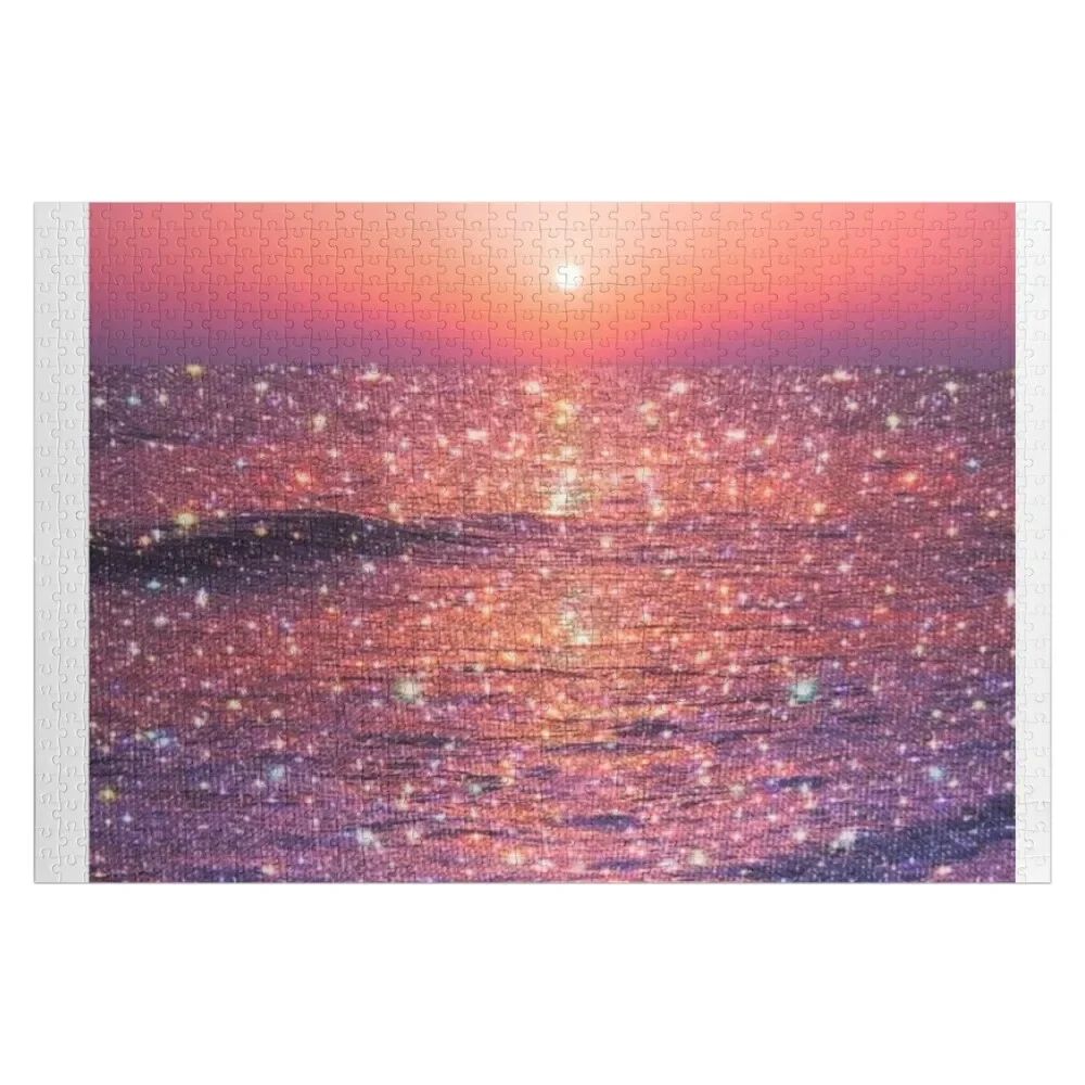 

Sunset And Glitter Ocean Jigsaw Puzzle Wood Photo Personalized Personalised Jigsaw Puzzle