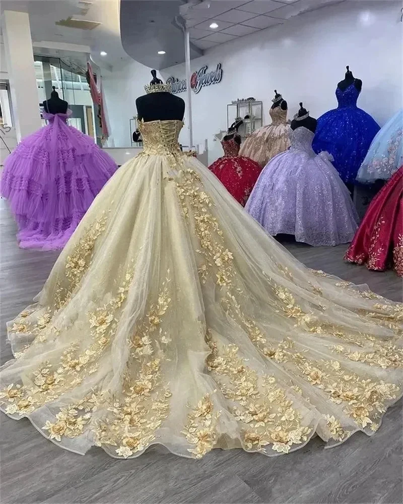 Champagne princesa quinceanera vestidos para meninas vestidos de 15 anos miçangas apliques baile de formatura vestidos de festa de aniversário