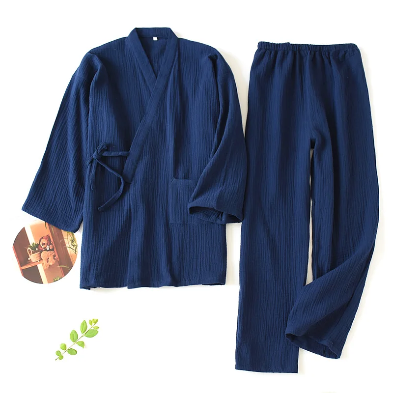 Erkekler ve kadınlar 100% pamuk Pijama artı boyutu gevşek bornoz v yaka Kimono Pijama Mujer üç çeyrek Pijama çift Loungewear