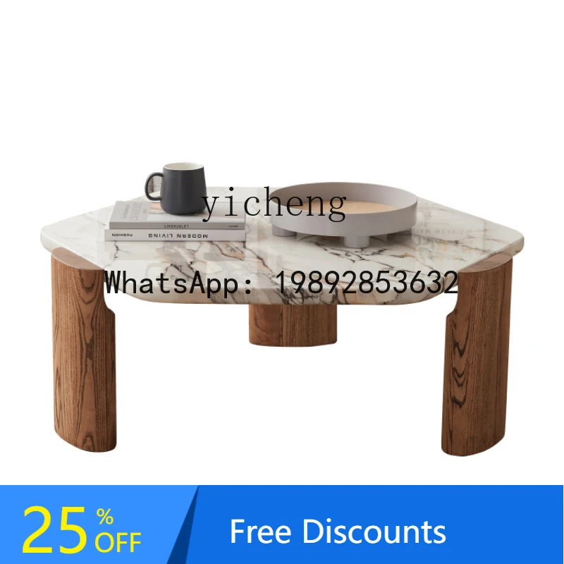 

X1 Coffee Table Solid Wood Black Walnut Small Apartment Designer Special-Shaped Marble round Tea Table home decor