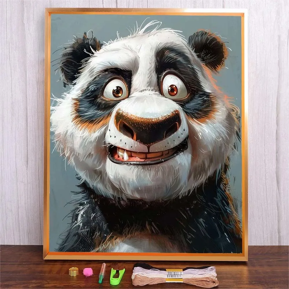 

Top Quality Cotton Thread Cross Stitch Kits 14CT 11CT Full Printed Canvas Cartoon Panda Embroidery Kits Home Decoration Wall Art