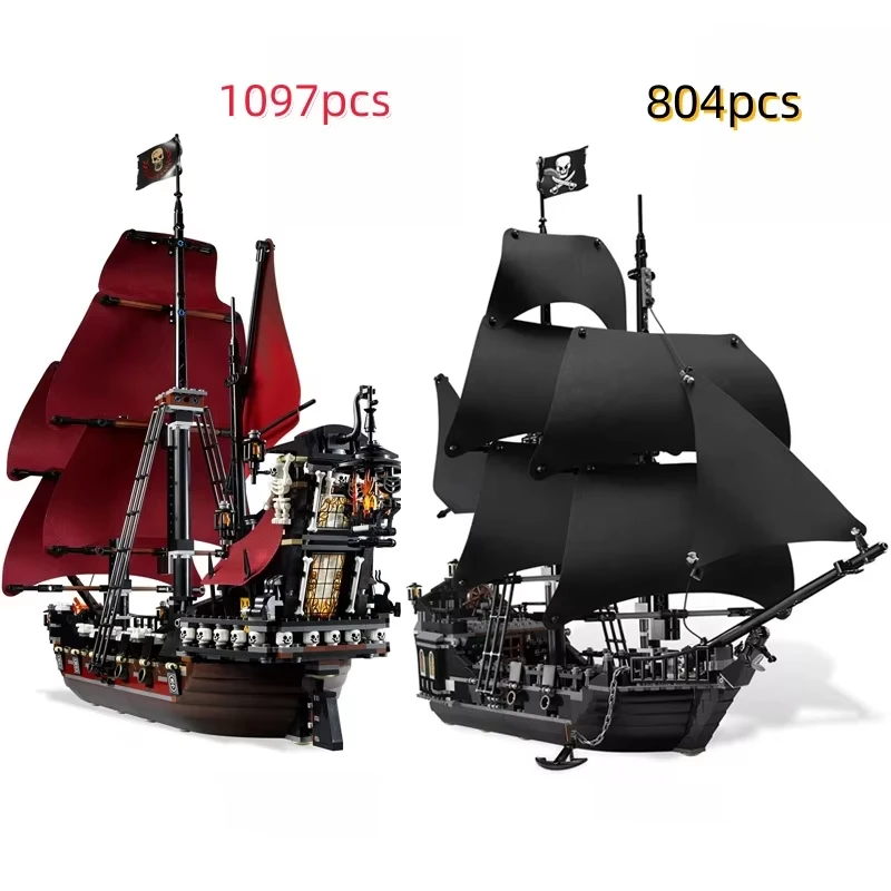 

Piratas creativos Perla Negra y Venganza de la Reina Anne, modelo de barco, bloques de construcción, juguetes, montaje, regalo p