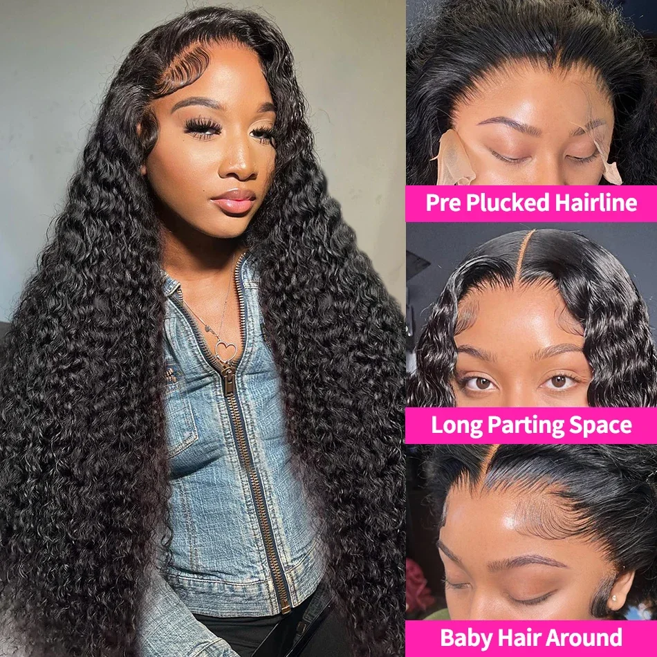 250% 30 38 Inch Transparent 13x6 Lace Front Wig Water Curly Human Hair Wigs Deep Wave Brazilian Lace Frontal Wigs For Women