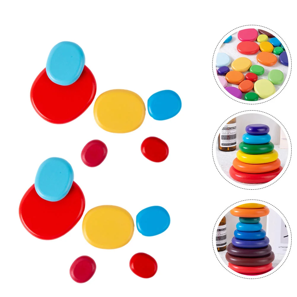 

12 Pcs Childrens Toys Children’s Rainbow Stacking Blocks Cognition 10X8CM Wooden Cobblestone Creative