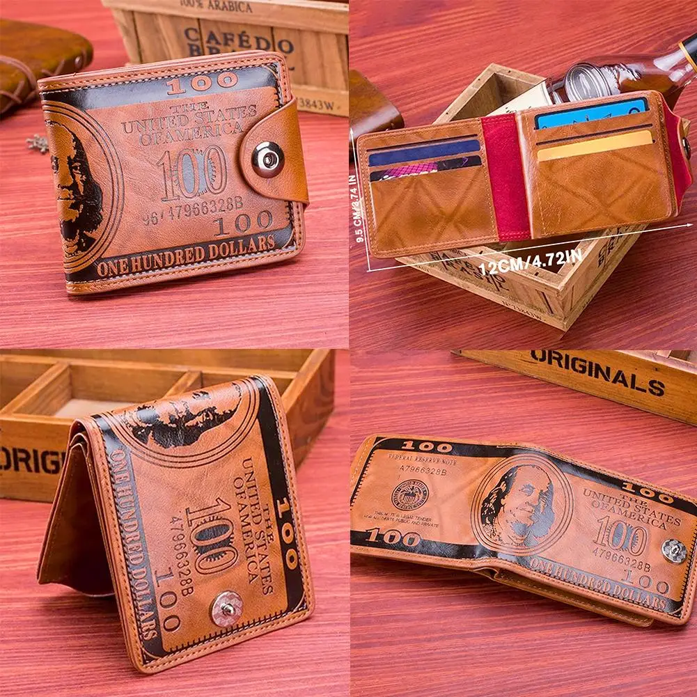 Portafogli da uomo Portafoglio in pelle da uomo con motivo dollaro retrò Hasp Portafoto per carte Portafoglio corto da uomo in PU di grande capacità