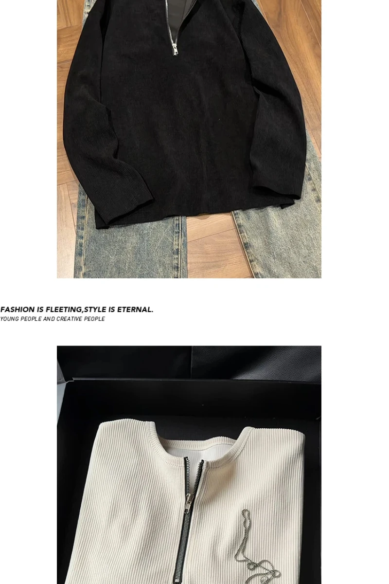 Men Clothing T Shirt for Man Corduroy Long Sleeve Big Size Spring New Design Soft Material Classic Style