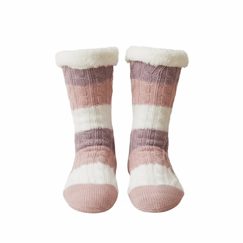 

Cute Fried Dough Twist Stripe Fleece Socks Thicken Warm Coral Fleece Socks Plush Hosiery Sleeping Socks Women Fall Winter