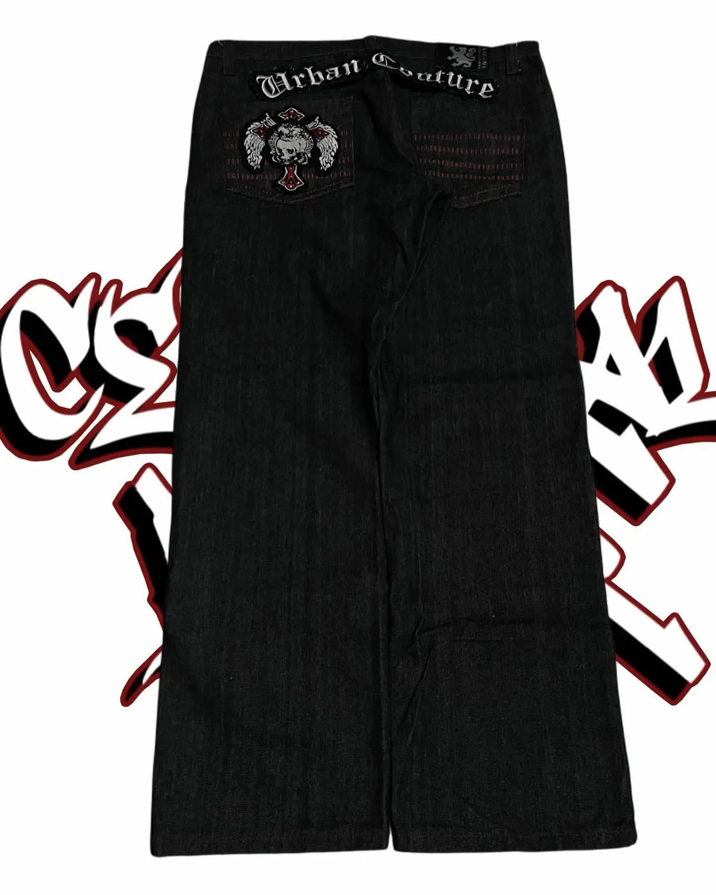 Retro Y2K Gothic Graphic Embroidery Jeans Wide-Leg Loose Fit Harajuku Hip-Hop Street Style Trendy Clothing for Men And Women