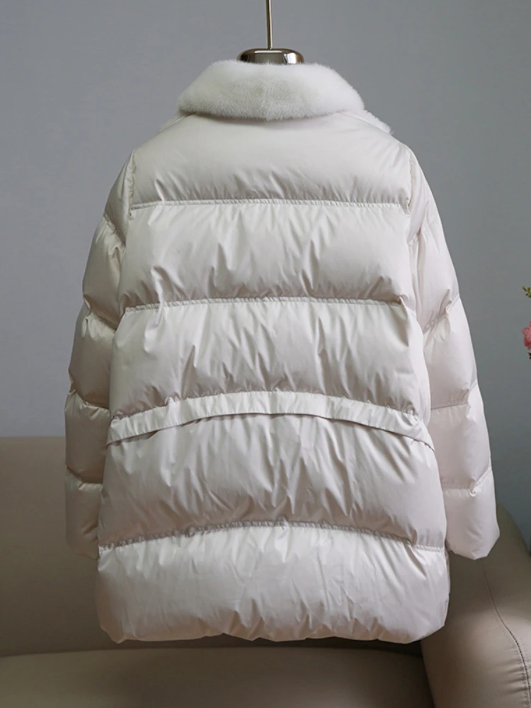 2025年 レディース 本物の毛皮コート グースダウンジャケット ファッションアウター 天然ミンクファー襟 厚手 暖かい 両面ファー 高級