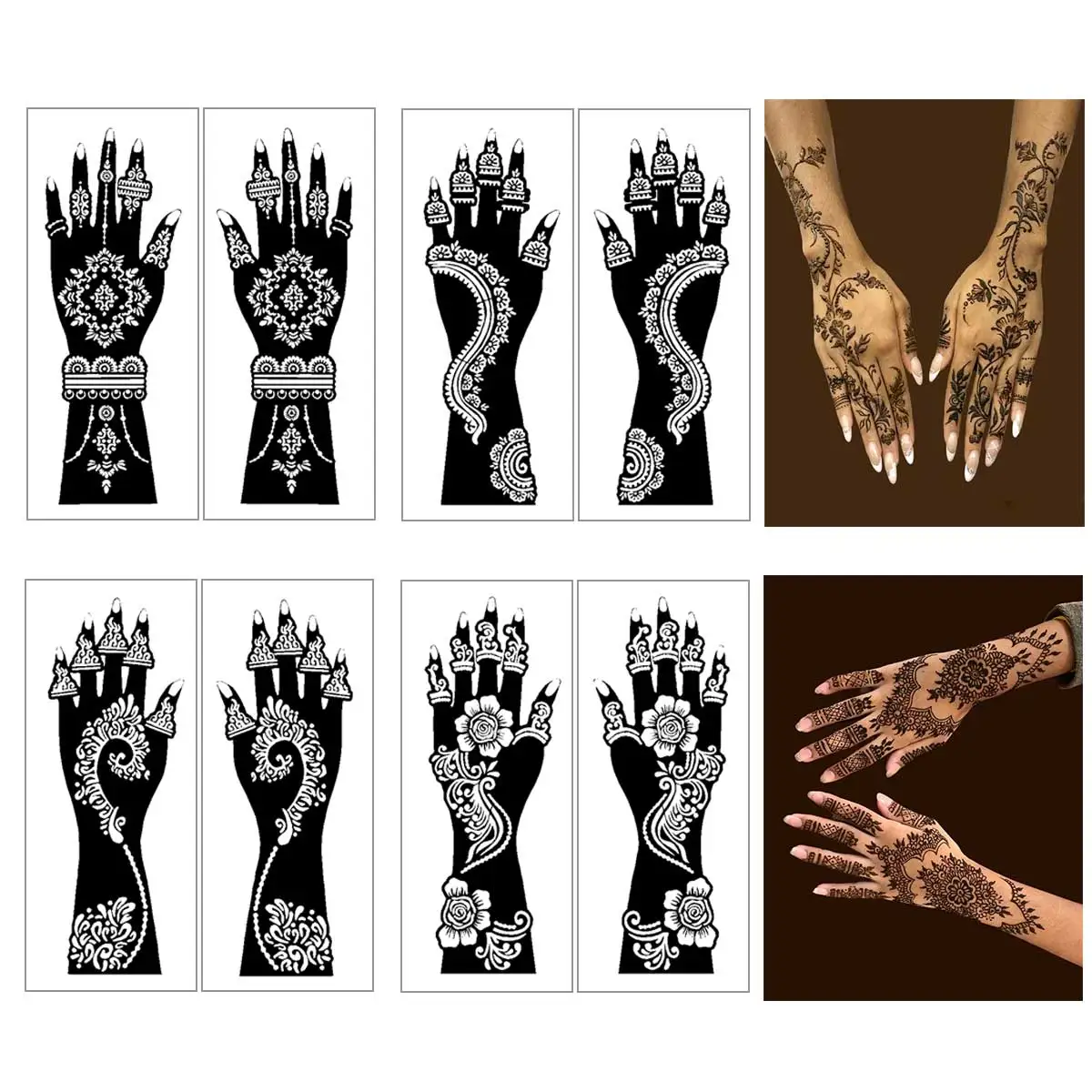 8Sheets Hollow Tattoo Stencil Stickers Kit, Temporary Tattoo Templates for Glitter Painting for Hand Forearm DIY Body Art Makeup