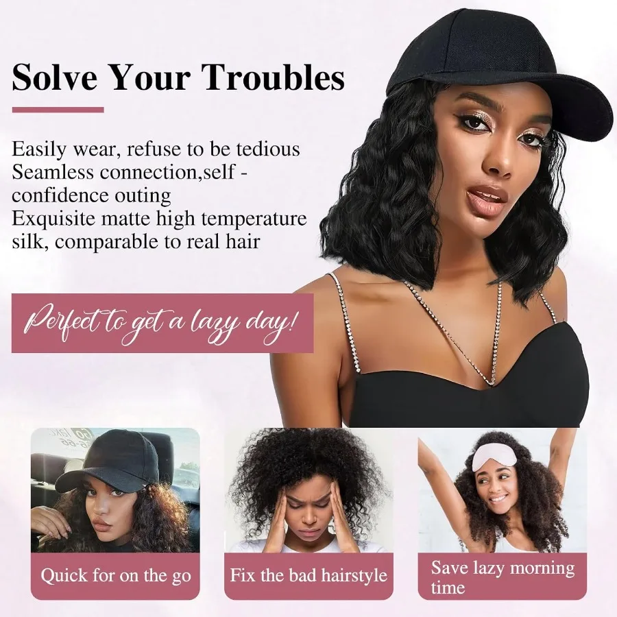 قابل للتعديل مجعد الشعر التمديد قبعة شعر مستعار للنساء مع نسيج موجة أنيق قبعة بيسبول نمط شعر مستعار للارتداء اليومي مريح أ