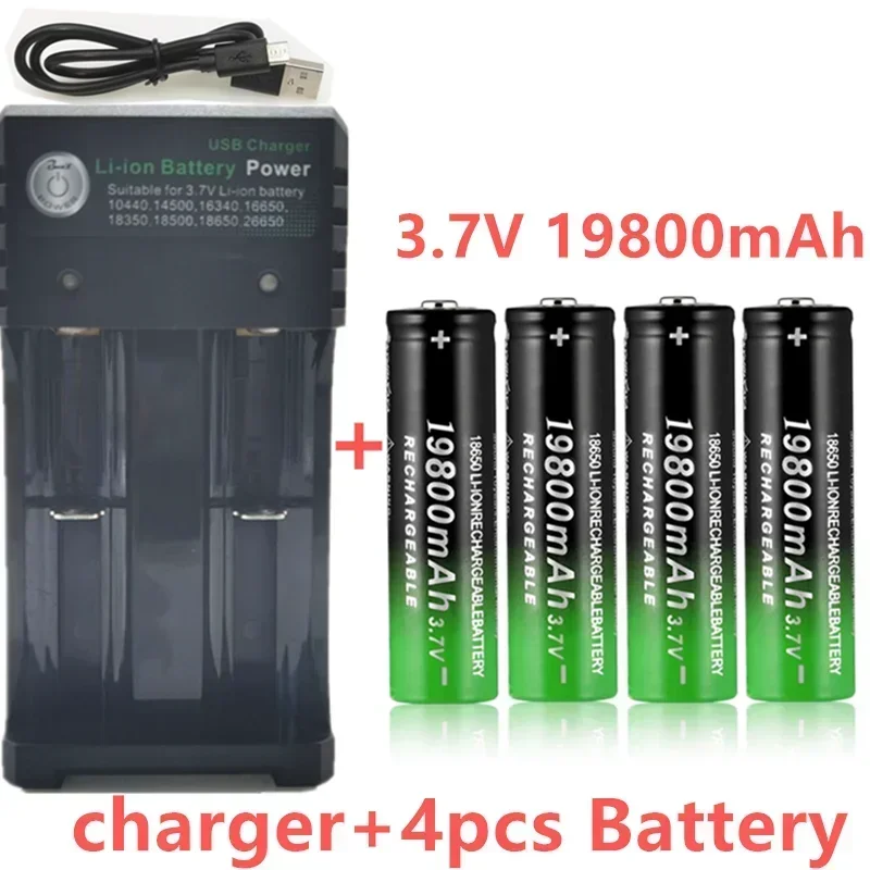 100% New 18650 battery 3.7V 9800mAh rechargeable li-Ion battery with charger for Led flashlight batery litio battery+1 Charger