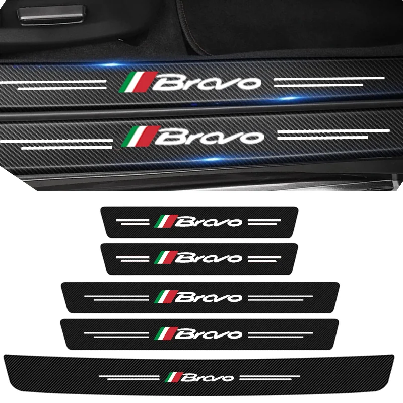 Car Front Rear Door Sill Scuff Plate for Fiat Bravo Badge Carbon Fiber Welcome Pedal Trunk Bumper Threshold Protector Stickers