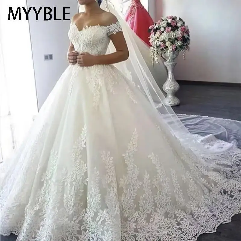 

Vintage Off The Shoulder Princess Wedding Dresses Ball Gown Lace Appliques Bridal Gown Bride Dress Vestido de Noiva Customized