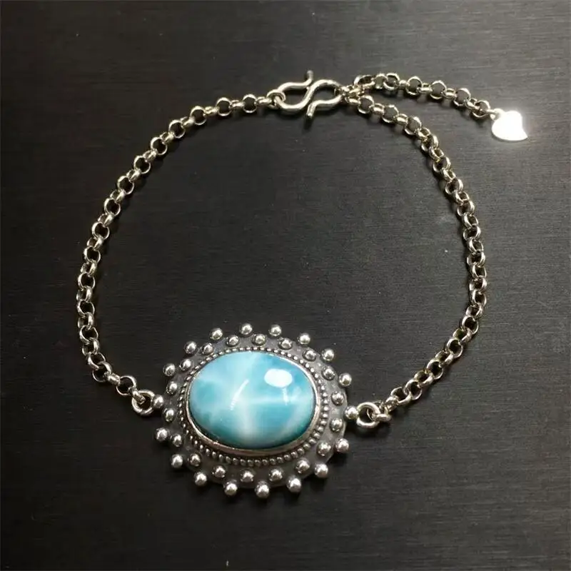 S925 Natural Larimar Bracelet Accessories Luxury Jewelry Adjustable Chain Quartz Crystal Stone Bangle For Women Gift 1PCS