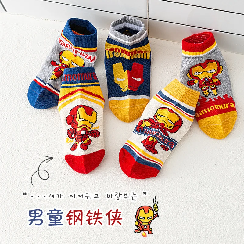 Chaussettes courtes en coton Marvel pour enfants, dessin animé Kawaii, garçons, enfants, nouveau, été, 5 paires