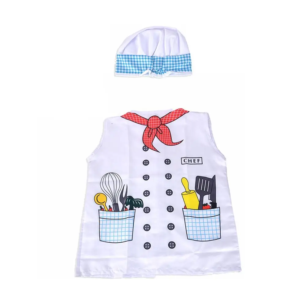 Cartoon Pattern Kids Toy Chef Uniform with Cap Cosplay Kids Cooking Toy Clothes Role Play White Kitchen Playing House Toy Gift