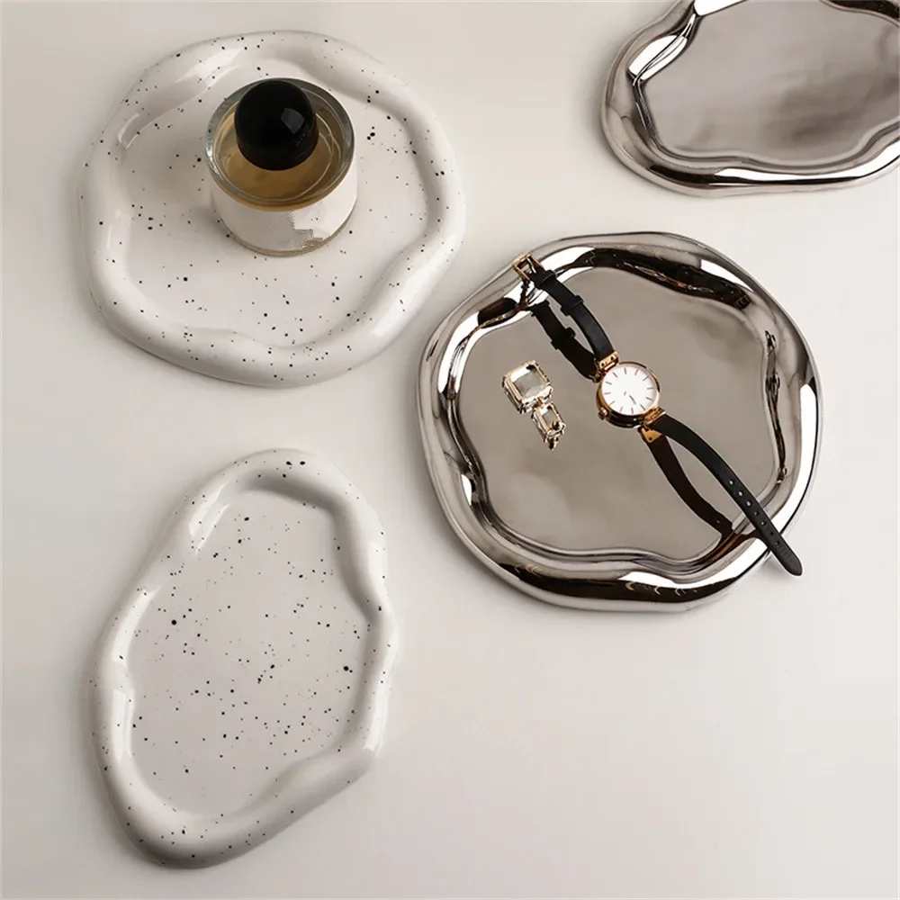 Light Luxury Ceramic Jewelry Storage Disk Jewelry Display Shelf Aroma Candle Tray Photography Props Home Decoration