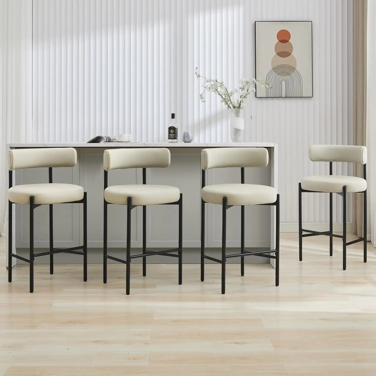 

28'' Faux Leather Bar Stools Set of 4, Bar Height Stools for Kitchen Island, Grey Barstools with Backs, Upholstered, Customized