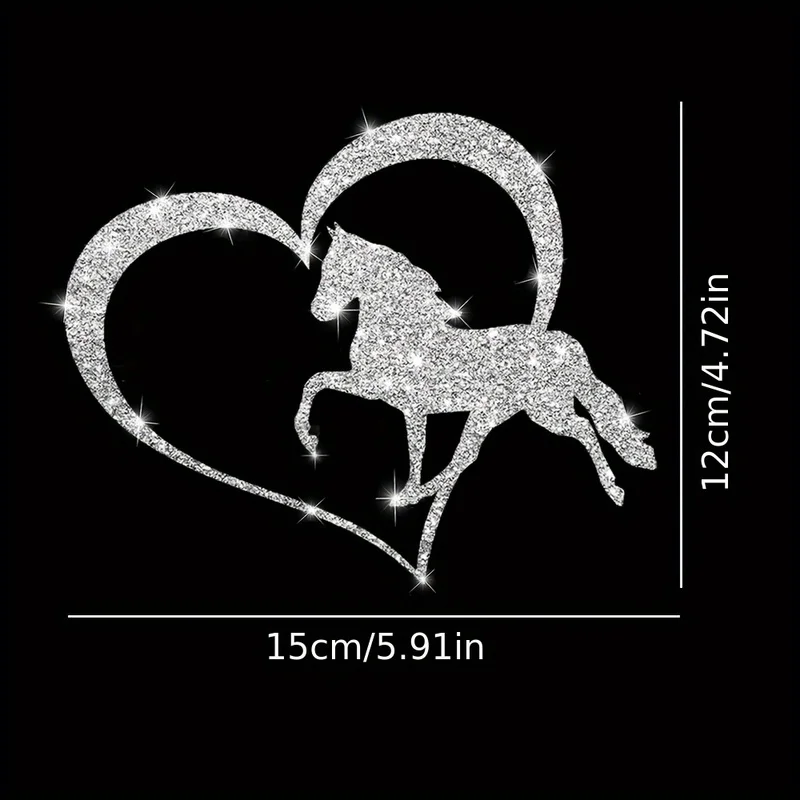 1pc Unique Horse and Heart Shaped Car Sticker Sparkling Reflective Decal for Home Use Door Window Glass Decoration