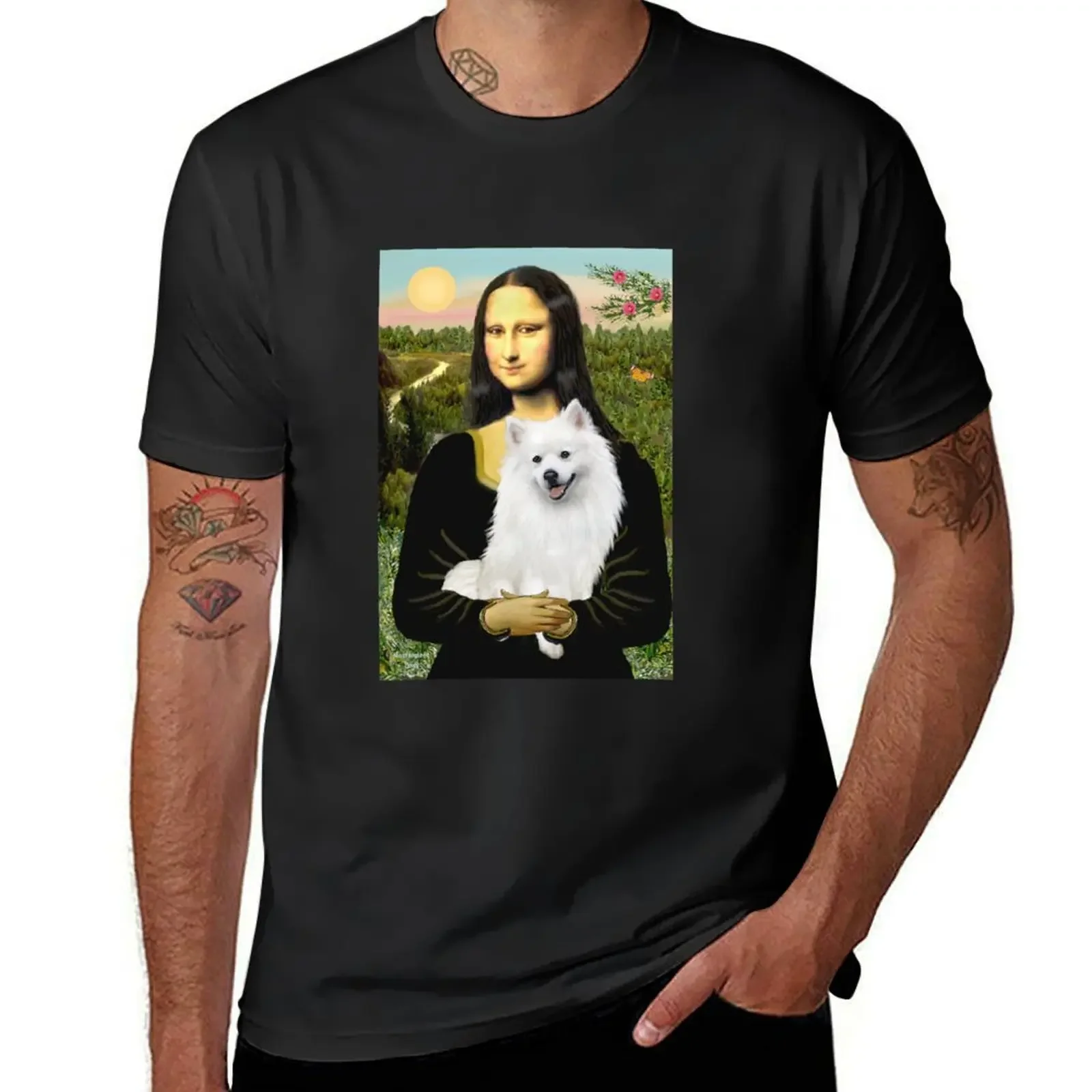 

Mona Lisa and her American Eskimo Dog T-Shirt plus sizes essential t shirt anime t shirts plus size men clothing