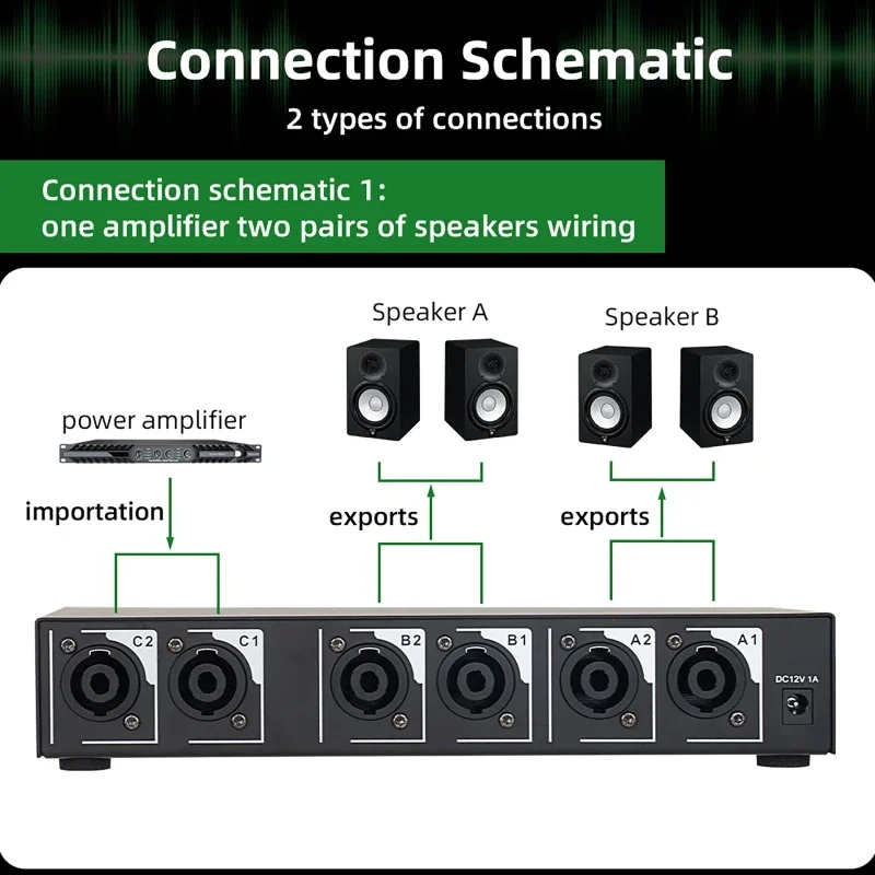 เครื่องขยายเสียงลําโพง Switcher 1 in 2 Out/2 in 1 Out High-fidelity ไม่มีสี No Loss Transmission Switcher พร้อมรีโมทคอนโทรล