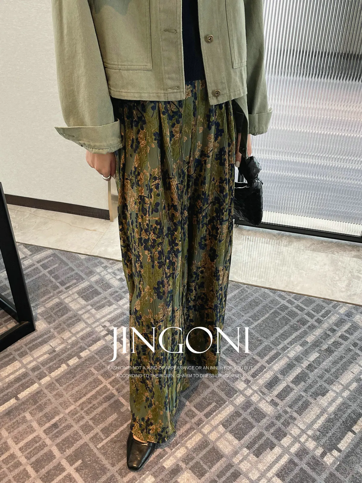 Floral Pleated Wide Leg Pants Woman Clothing 2024 Autumn Y2K Korean Fashion Style New Elegant Luxury High Waist Vintage Trousers