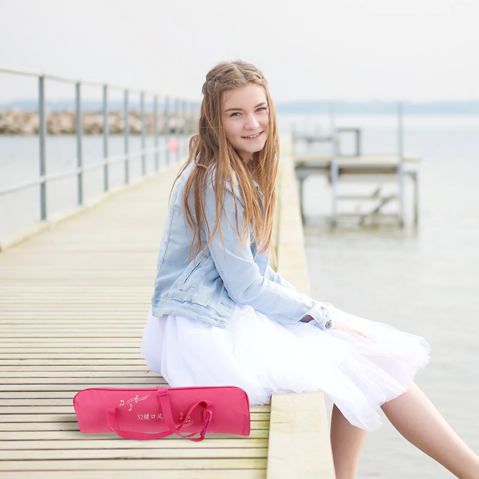 Melodica Case Soprano 32 Key Carrying Bag Air Piano Keyboard Scratchproof Waterproof Handle Music Instrument Storage Travel Pink - view 6