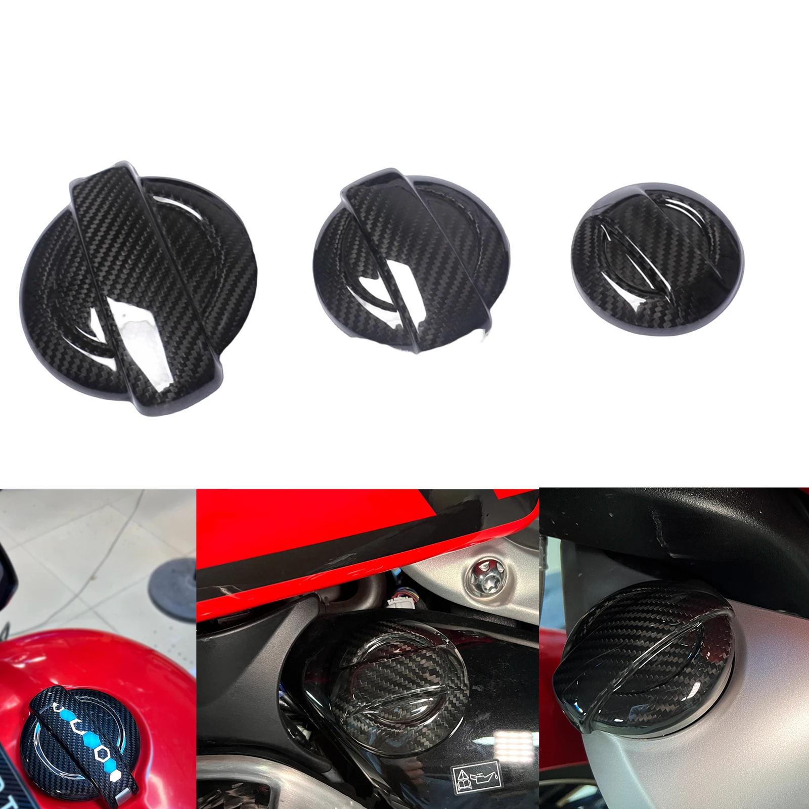3 Pieces of Carbon Fiber Motorcycle Gas Tank Cap Oil Water Tank Cover Trim For Triumph Rocket 3 2019-2022