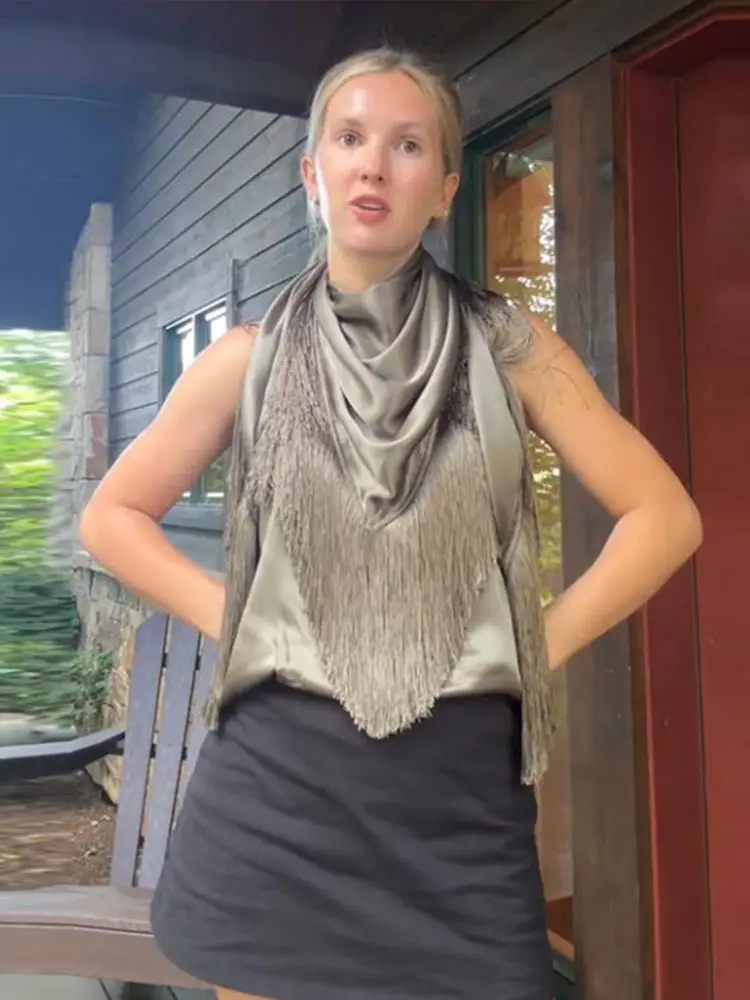 Nieregularne topy bez rękawów Modne kamizelki z frędzlami Patchwork Golf Bez rękawów Streetwear Wczesna jesień Wypoczynek Seksowne peleryny Poncho