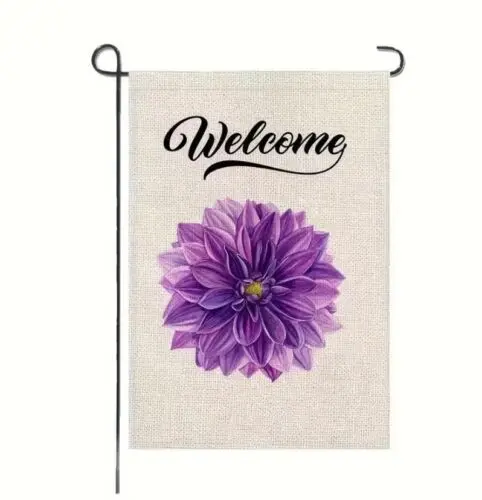 Beautiful Purple Dahlia Welcome Burlap Garden Flag 12