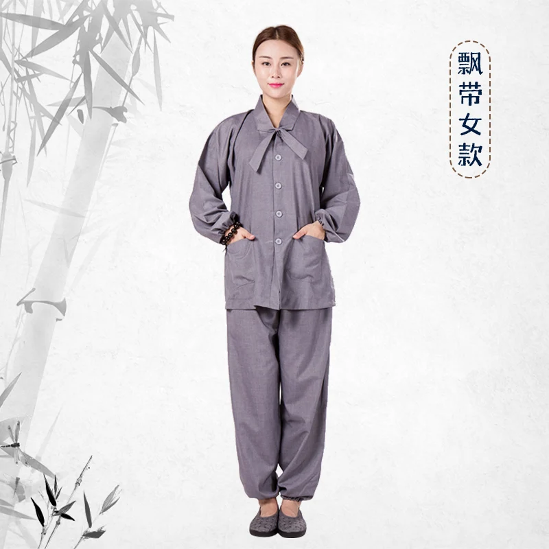 Buddhism Meditation Lohan Clothes Lay Monk Costume Shaolin Temple Clothing Robe Zen Clothes Buddhist Monks Costume for Men Women