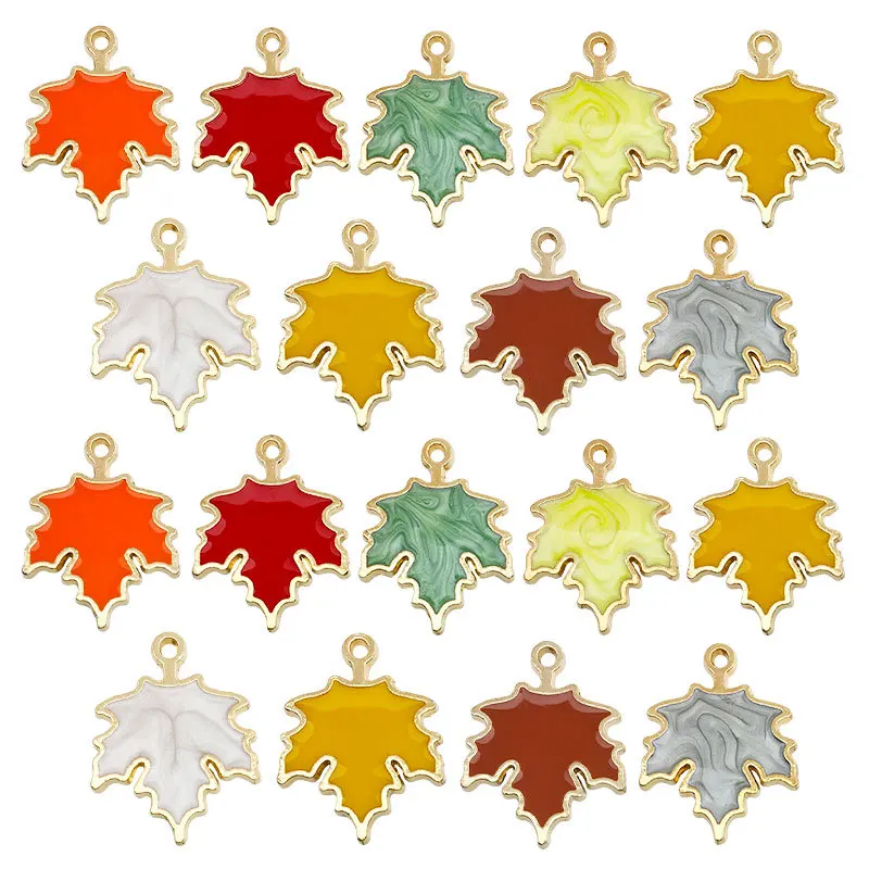 10pcs Enamel Maple Leaf Charms Metal Leaves Pendant Charms for Bracelet Necklace Bangles Jewelry Making Diy Keychain Findings