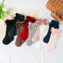 Cute Baby Girls Bowknot Knee High Socks Autumn Winter Toddler Tube Princess Sock For Kids Warm Socken Leg Warmer 0-8Years