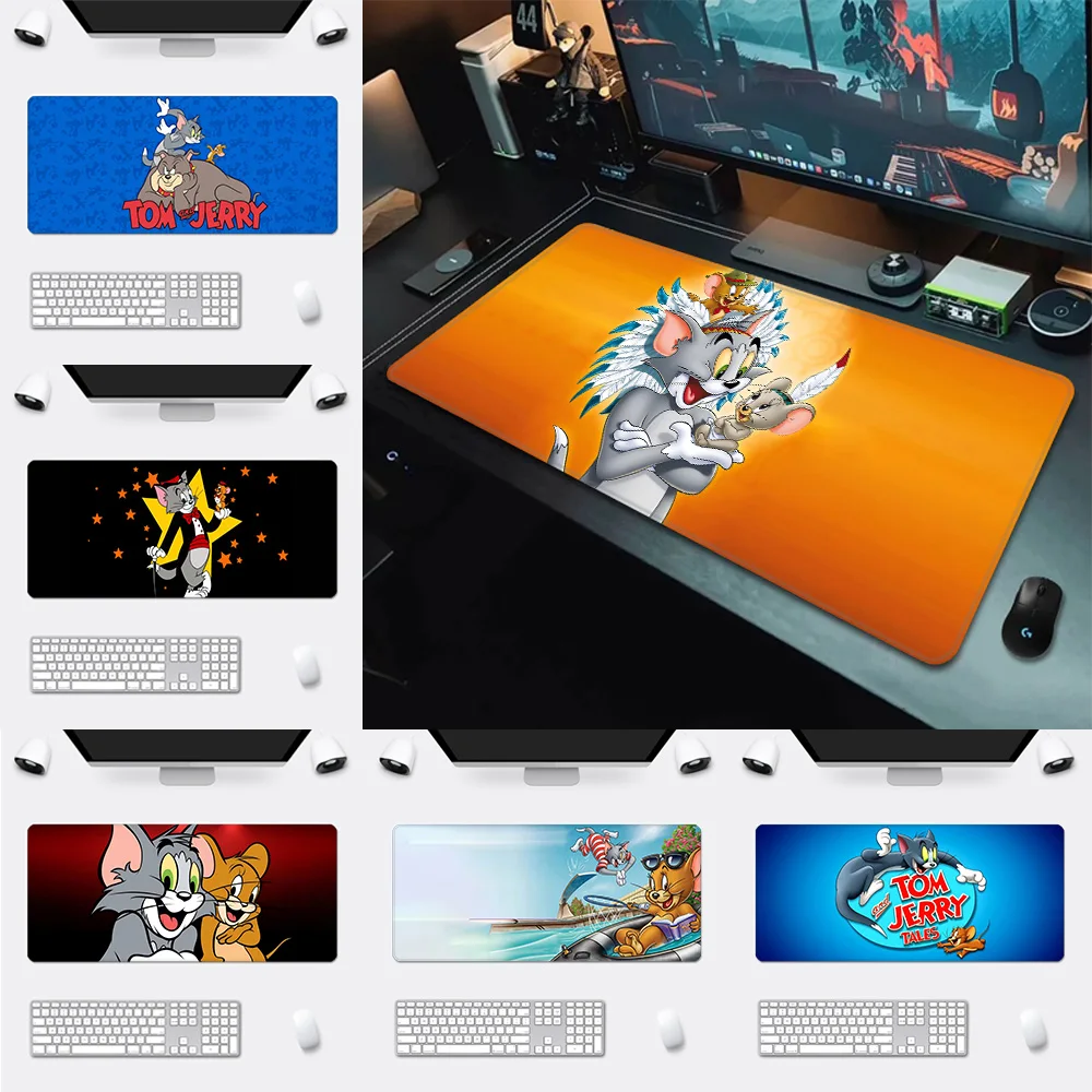 Cartoon T-Tom and J-Jerry Mousepad HD Printing Computer Gamers Locking Edge Non-slip Mouse Pad XXL90x40cm Keyboard PC Desk Pad