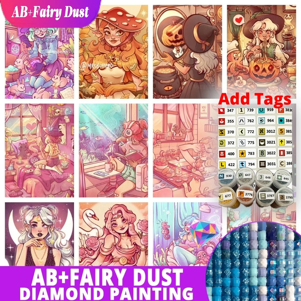 Fairy Dust AB Witch Girl Diamond Painting Kit Square Round Diamond 5D DIY Cross Embroidery Handmade Art Unique Exquisite Gift Ho