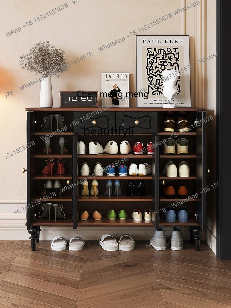 P178 خزانة خذاء سوداء المنزل الحديثة الحد الأدنى للغاية ضيق النمط الفرنسي خزانة ضوء مدخل فاخر مدخل شرفة تابوت