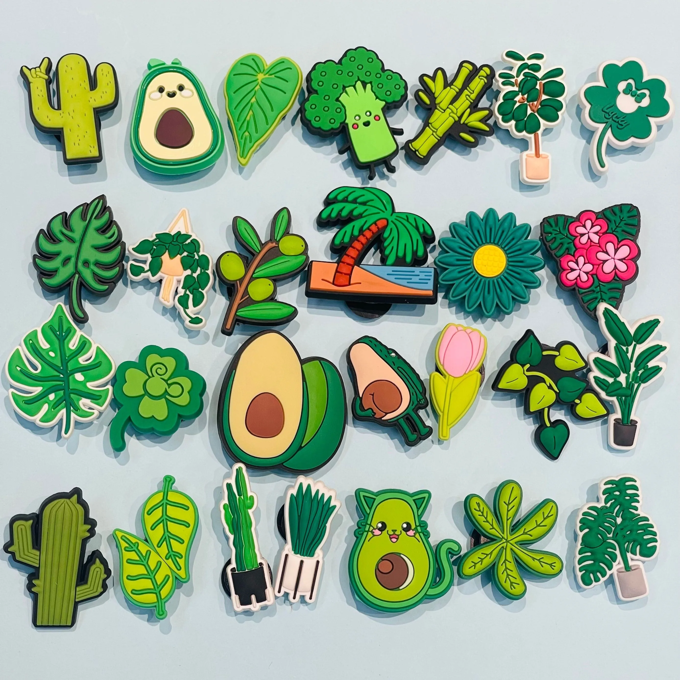 

13-27Pcs Mushroom Grape Avocado PVC Green Series Shoes Buckle Charms Frog Sandals Decorations DIY Bracelet Holiday Gift