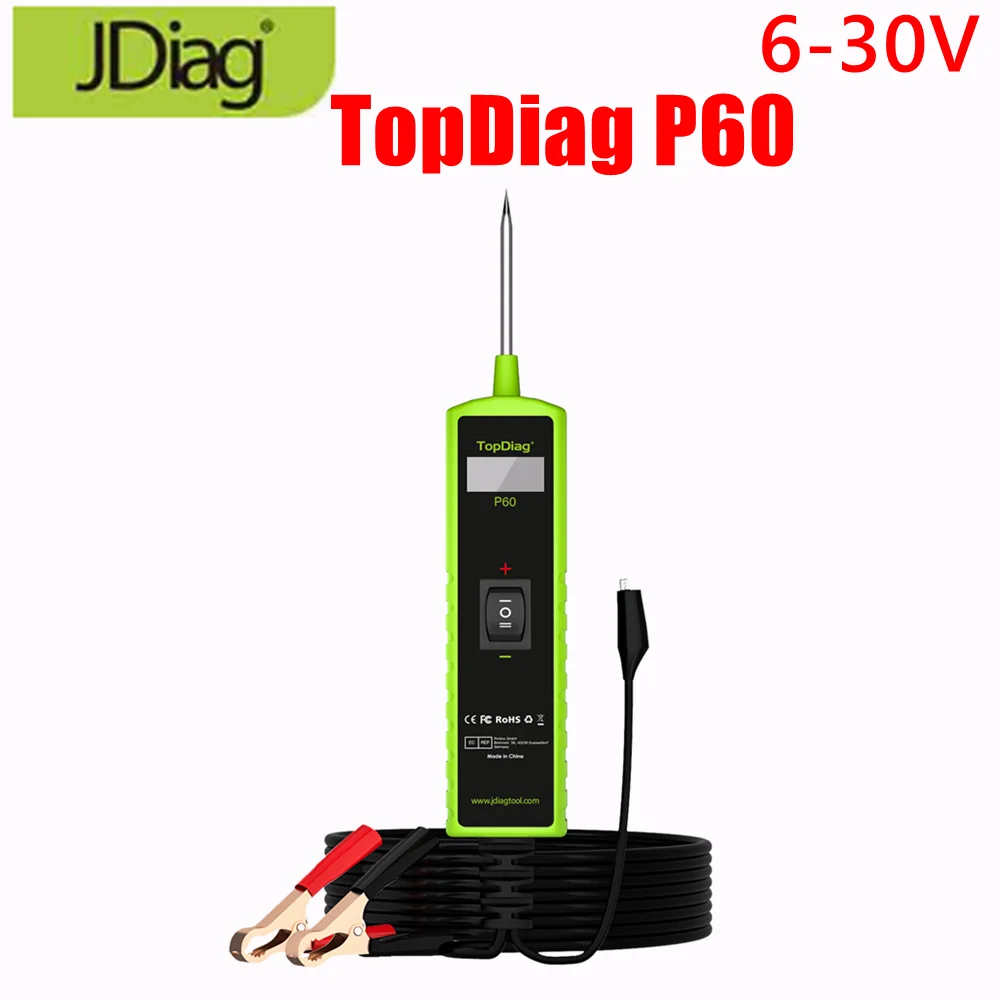 JDiag Topdiag P60 Car Electrical System Tester Automotive Power Circuit Probe Tester 6V-30V Battery Tester Car Diagnostic Tool