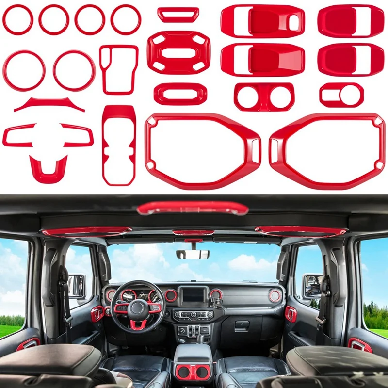 

23PCS Full Interior Decoration Trim Kit For Jeep Wrangler JL Gladiator JT 2018-2023 Parts Accessories (Red)