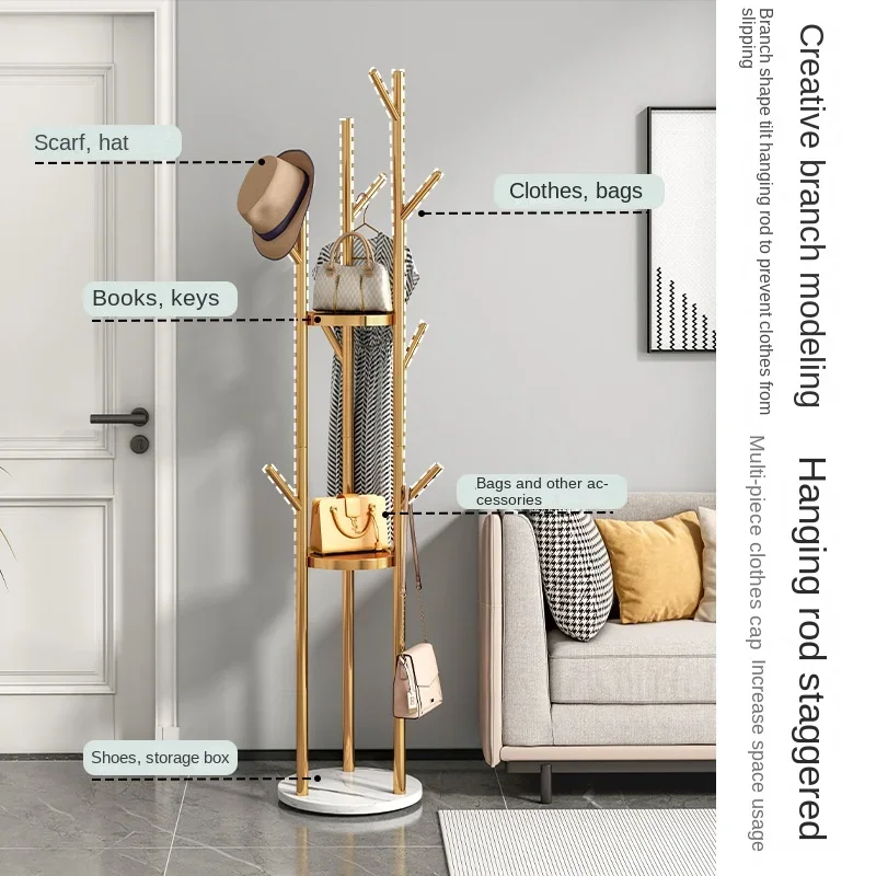 Modern Light Luxury Standing Coat Rack Floor Bedroom Home Living Room Simple Air Hanging Sleek Clothes Hooks Design