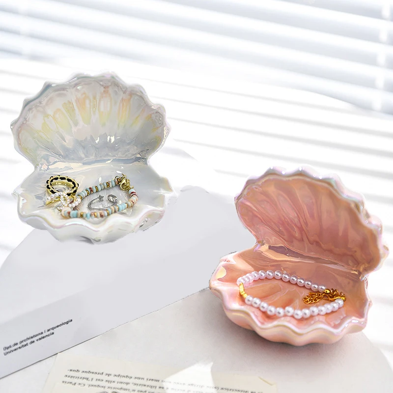 Ceramic Ceramic Jewelry Storage Box Shell Shape Necklace Pendant Tray Mini Jewelry Organizer For Party Valentines Day Home Decor