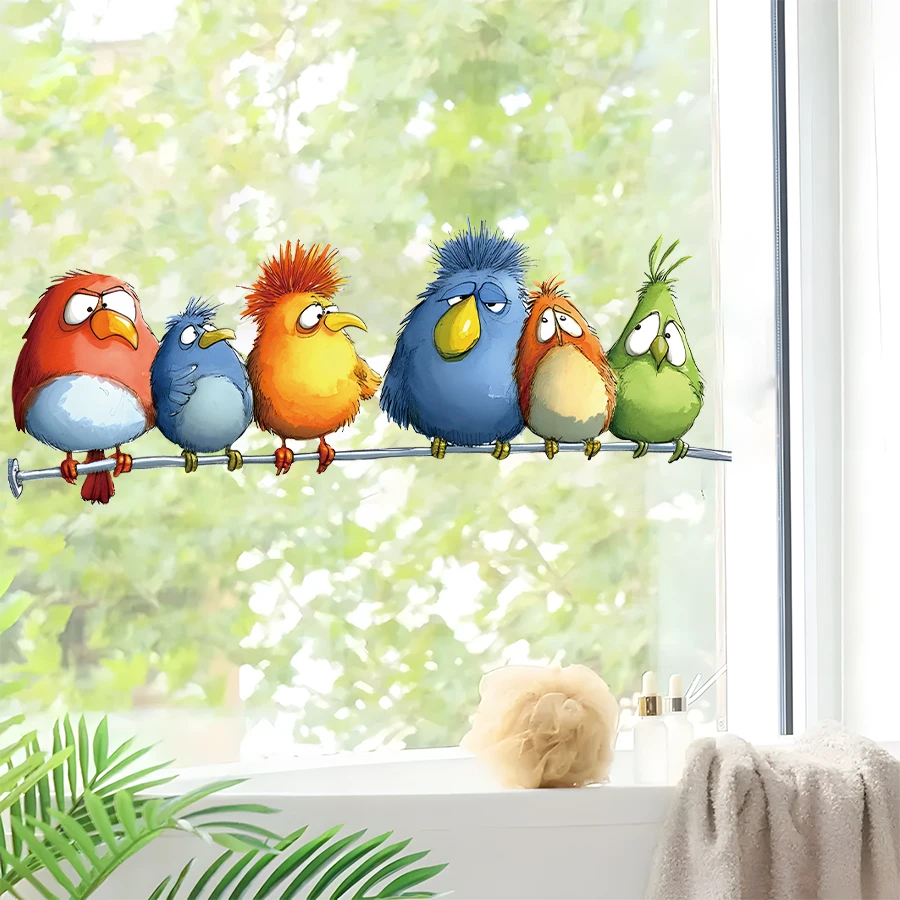 1 Stück lebendige Cartoon-Vögel-Fensteraufkleber – Kinderzimmer-Aufkleber für Kinderzimmer, Sonnenlicht-Dekoration, abnehmbare Fensteraufkleber, Klassenzimmer-Kunst