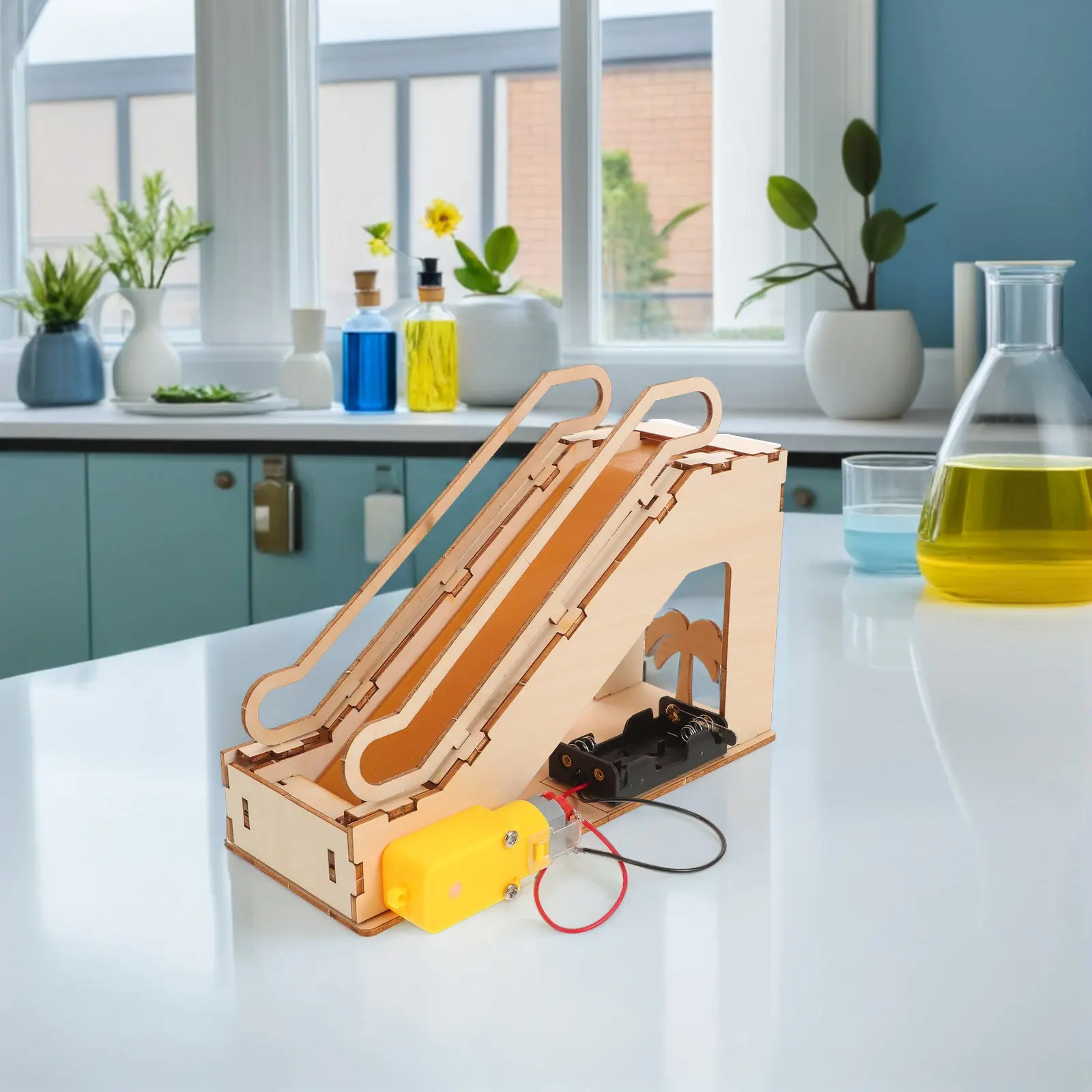 Miniature Mechanical Electric Escalator Wood Puzzle Stem Science Experiment DIY Assembly Educational Kids Science Learning