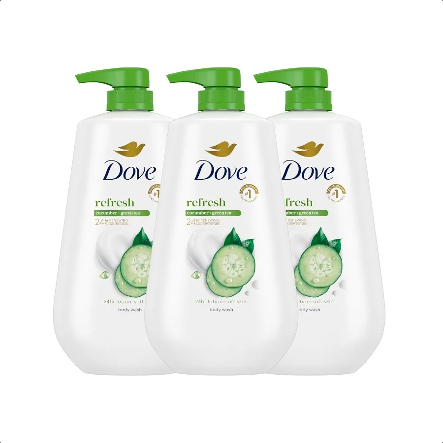 

Dove Body Wash with Pump 3 Count Refresh Cucumber and Green Tea for 24hr LotionSoft Skin Moisturizing Skin Cleanser with No Sul