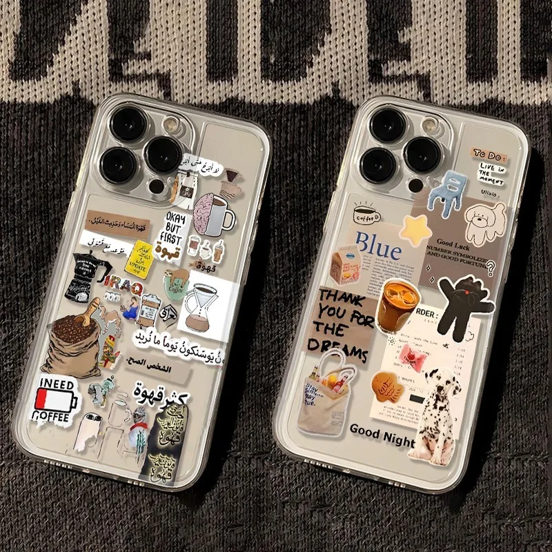 Coque de téléphone transparente antichoc souple avec motif « I Love Coffee » pour iPhone 17 Air 16 15 14 11 Pro Max Plus 13 12 Mini