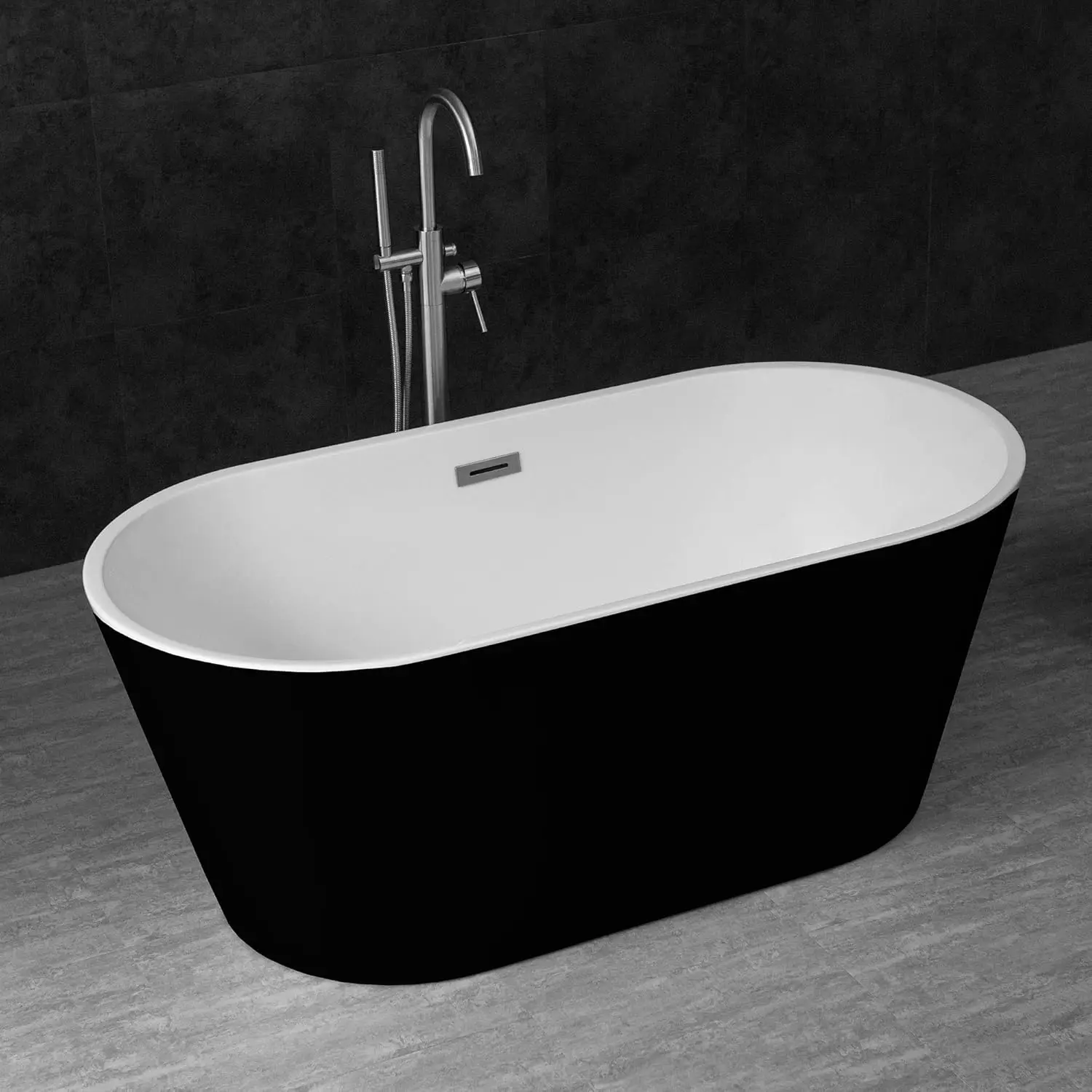 59 inch Acrylic Freestanding Bathtub Contemporary Soaking Tub with Brushed Nickel Overflow and Drain wont discolor over time