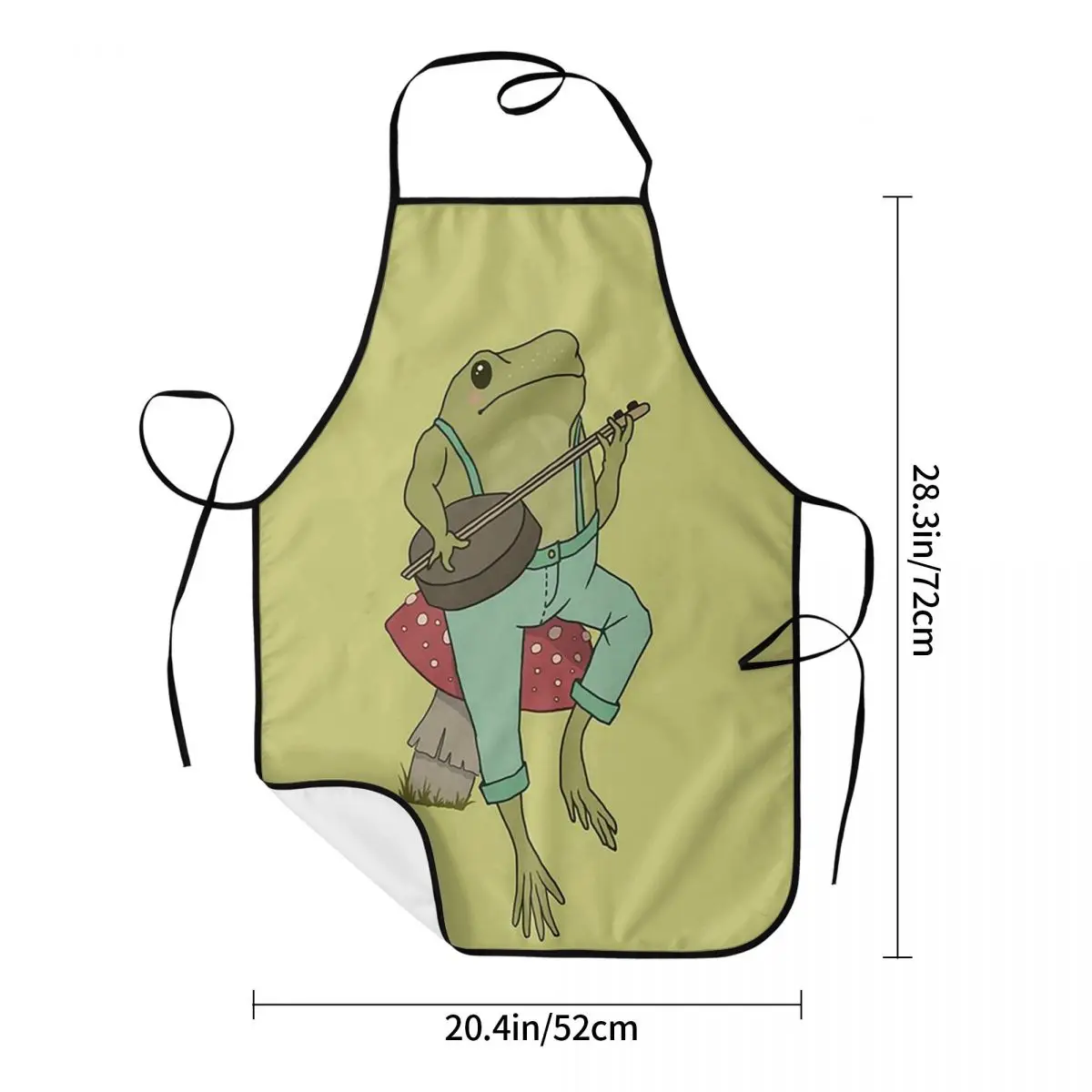 Cottagecore Froggy Banjo Player Goblincore Toad Apron Chef Cooking Baking Tablier Waterproof Bib Kitchen Cleaning Pinafore