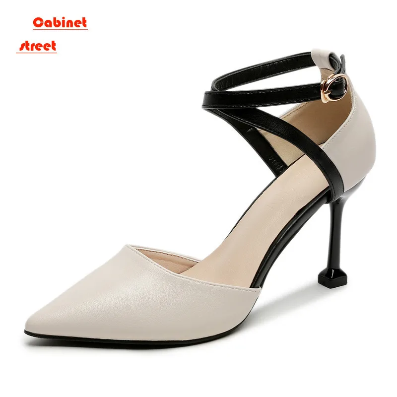 

New Pointy Stiletto Heels Strap Small Size Plus Size Word Button Match Color Fairy Wind Match Female Sandals Women Pumps Shoes