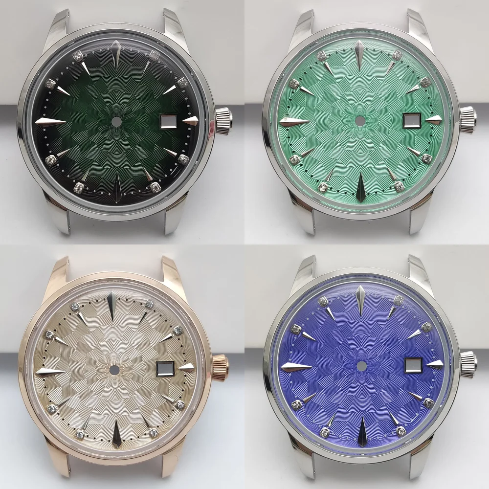 

40mm Watch Case and 35mm Watch Dial Set Diamond Scale Faces 20mm Strap Men's Cocktail Watch Replacement Parts for NH35 Movements